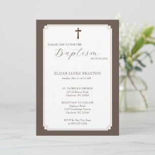 Moderne elegante Script Taupe Taufe Einladung