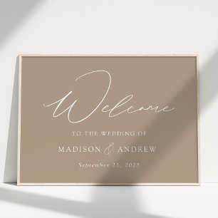 Moderne elegante Script Taupe Wedding Willkommen Poster