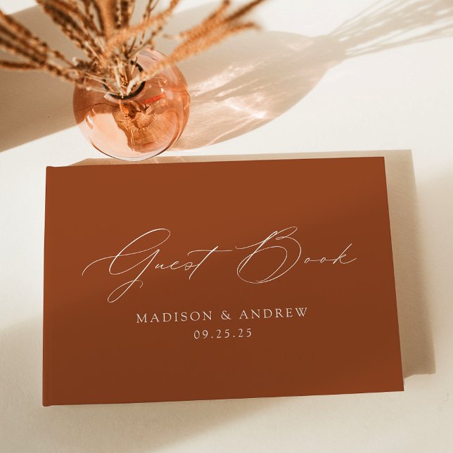 Moderne, elegante Script Terracotta Wedding Gästebuch (Von Creator hochgeladen)