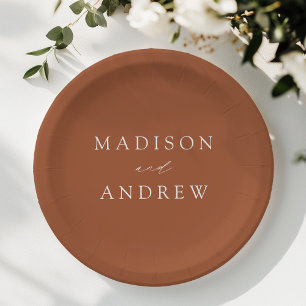 Moderne, elegante Script Terracotta Wedding Pappteller
