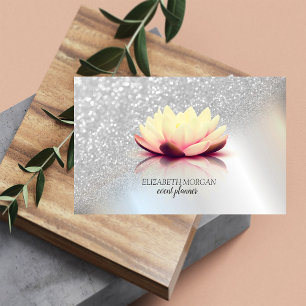 Moderne Elegante Silber Glitter Bokeh Ombre Lotus Visitenkarte
