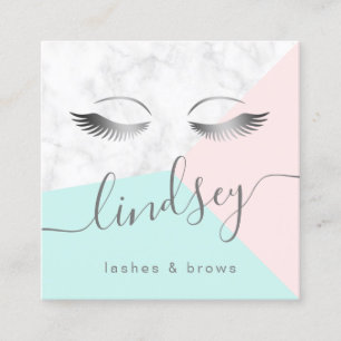 Moderne elegante silberne Marmor Pink Minze Lashes Quadratische Visitenkarte