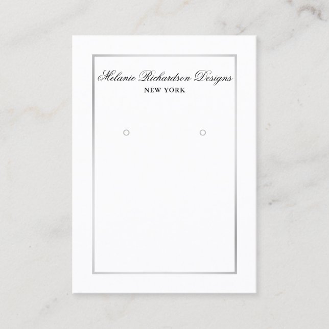 Moderne elegante Silver Frame Earring Display Card Visitenkarte (Vorderseite)