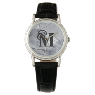 Moderne elegante Silver- und Black Monogram-Bezeic Armbanduhr