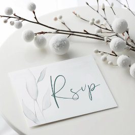 Moderne Elegante Silver Winter Blätter Wasserfarbe RSVP Karte