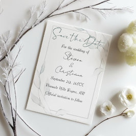 Moderne Elegante Silver Winter Blätter Wasserfarbe Save The Date