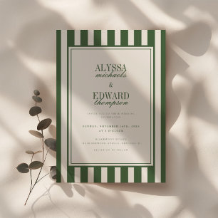 Moderne elegante Skript gestreifte grüne Hochzeit Einladung