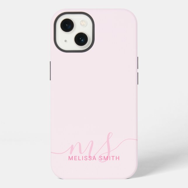 Moderne elegante Skript-Rosa Initialen Monogramm iPhone Hülle (Rückseite)