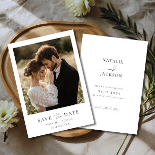 Moderne elegante Skript-Rustikal-Minimal-Foto-Hoch Save The Date