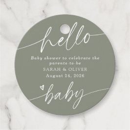 Moderne elegante Skript-Salbei-Grün-Baby-Party Geschenkanhänger