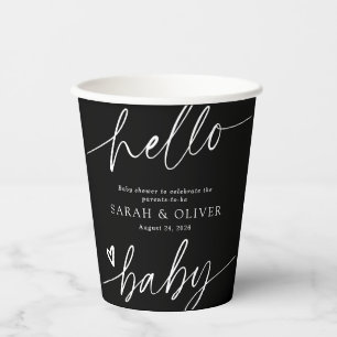 Moderne elegante Skript-Schwarz-Weiß-Baby-Party Pappbecher