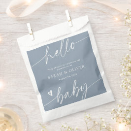 Moderne elegante Skript-Staubblaue Babyparty Geschenktütchen