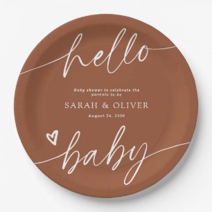 Moderne elegante Skript-Terrakotta-Baby-Party Pappteller