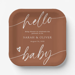 Moderne elegante Skript-Terrakotta-Baby-Party Pappteller