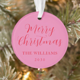 Moderne elegante Skripte Frohe Weihnachten Rosa Ro Ornament