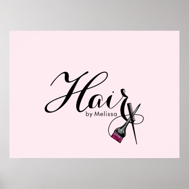 Moderne, elegante Skripte Rosa Haare Stylist Poster (Vorne)