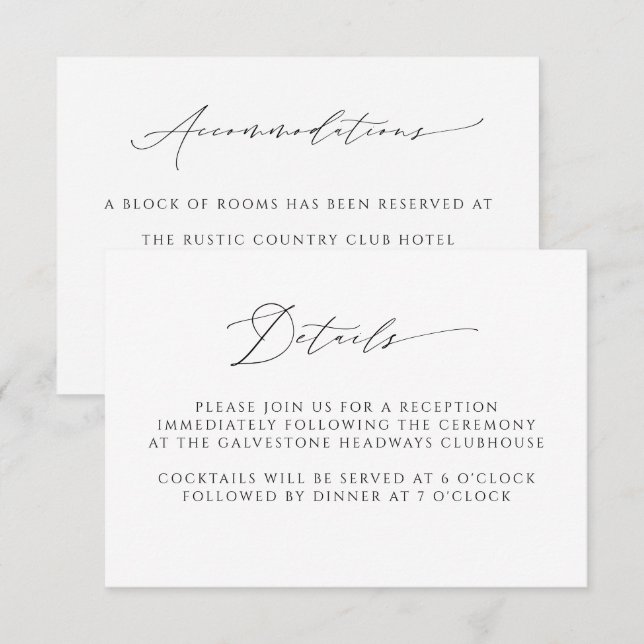 Moderne, elegante Skripteindrücke für Hochzeiten Begleitkarte (Vorne/Hinten)