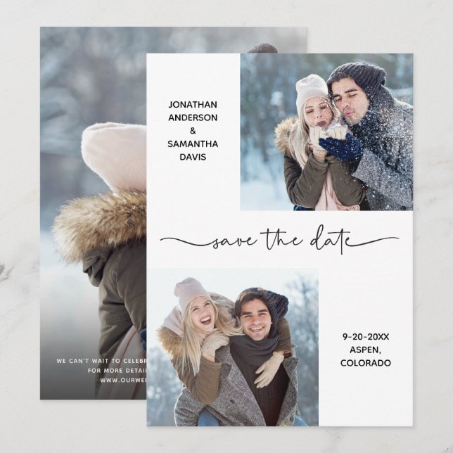 Moderne, elegante Skriptfotografie Save the Date (Vorne/Hinten)