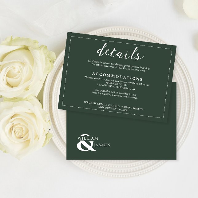 Moderne elegante Smaragdgrüne Grenz-Hochzeit Begleitkarte (Von Creator hochgeladen)