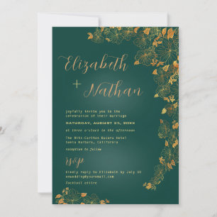 Moderne elegante Smarald Green Gold Floral Wedding Einladung
