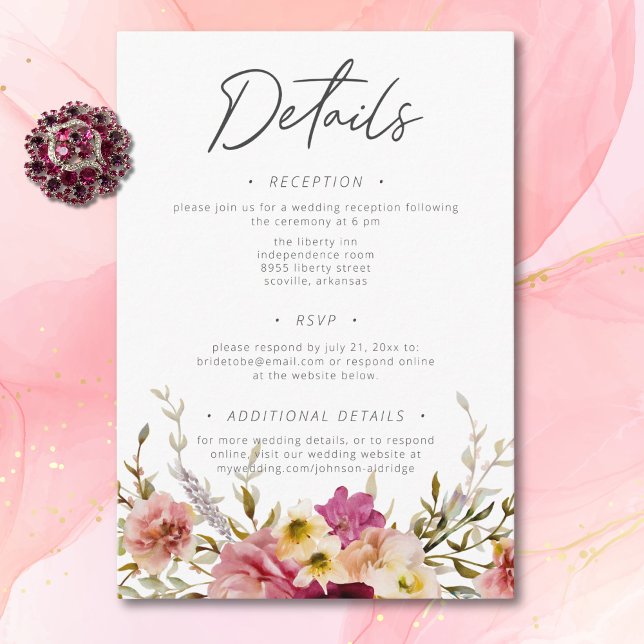 Moderne elegante Sommermesse Blumenblume Weiße Hoc Begleitkarte (Modern Elegant Summer Meadow Floral White Wedding Enclosure Card)