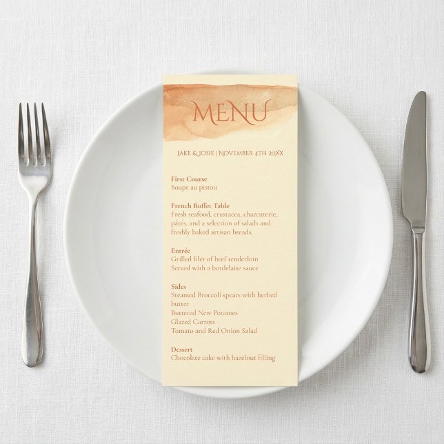 Moderne, elegante Speisekarte mit Aquarell Menükarte (Modern elegant water colour paint table menu.)