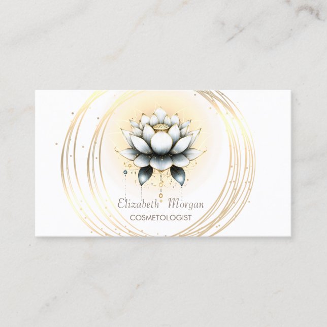 Moderne elegante, stilvolle White Lotus Gold Circl Visitenkarte (Vorderseite)