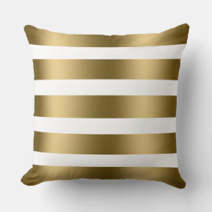 Moderne, elegante Streifen in Weiß und Gold Kissen