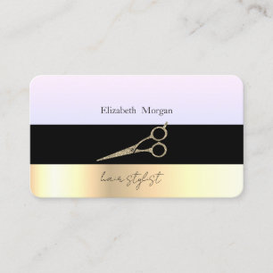 Moderne elegante Streifen Schwarz,Gold,Schere Visitenkarte
