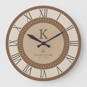 Moderne Elegante Tannbraune Mousse Monogramm Famil Große Wanduhr