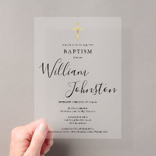Moderne elegante Taufe Christening Goldkreuz Acryleinladungen