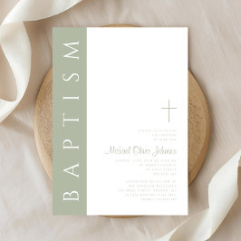 Moderne elegante Taufe mit grünem Kreuz Einladung