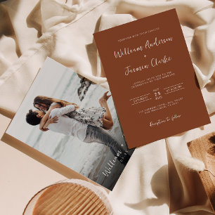 Moderne Elegante Terracotta auf dem Foto Hochzeit Einladung