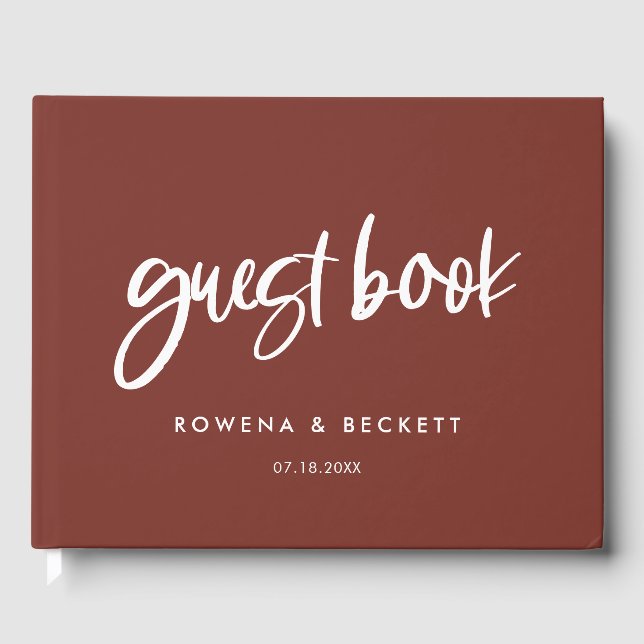 Moderne, elegante Terracotta-Hochzeit Gästebuch (Vorderseite)