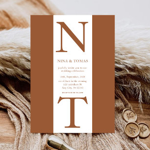 Moderne Elegante Terracotta Monogram, Erste Hochze Einladung