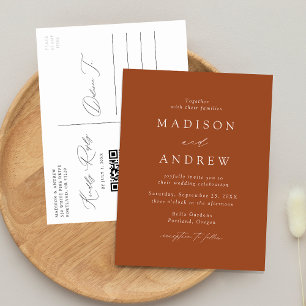 Moderne Elegante Terracotta QR Code Wedding Einladungspostkarte