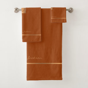 Moderne élégante terre cuite chic rayures monogram