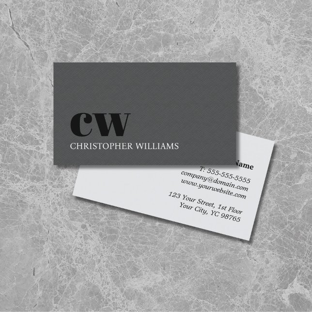 Moderne elegante Textur Gray Bold Monogram Visitenkarte (Von Creator hochgeladen)
