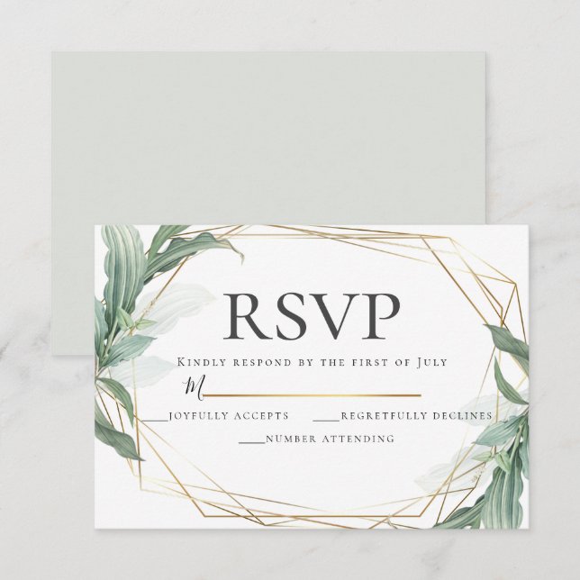 Moderne elegante tropische Blätter Hochzeit RSVP Einladung (Vorne/Hinten)