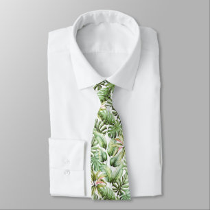 Moderne, elegante tropische Blätter mit Wasserfar Krawatte