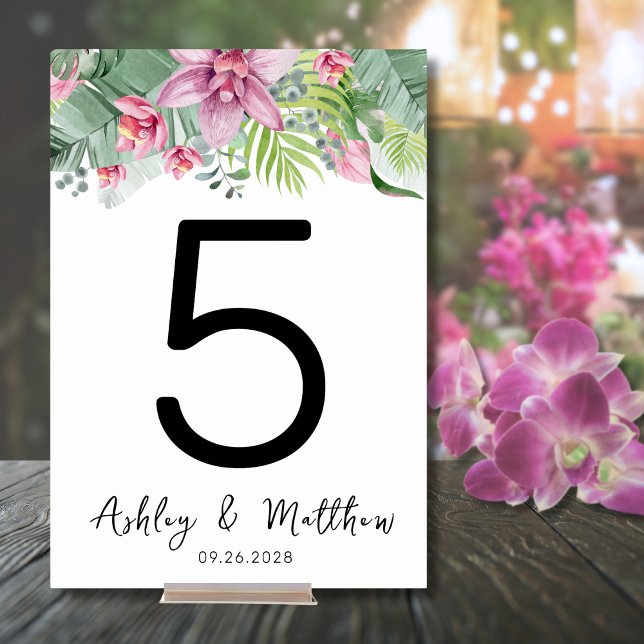 Moderne elegante tropische Hochzeiten Tischnummer (Modern Beach Elegant Palm Floral Tropical Wedding Table Number)