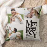 Moderne, elegante Typografie aus mehreren Fotos Kissen<br><div class="desc">Moderne minimale Vintage Grafik einzigartig Schwarz-Creme Typografie merry Chritsmas Multi-Foto Urlaubssornament Design. Teil einer kühnen Ferienkollektion.</div>