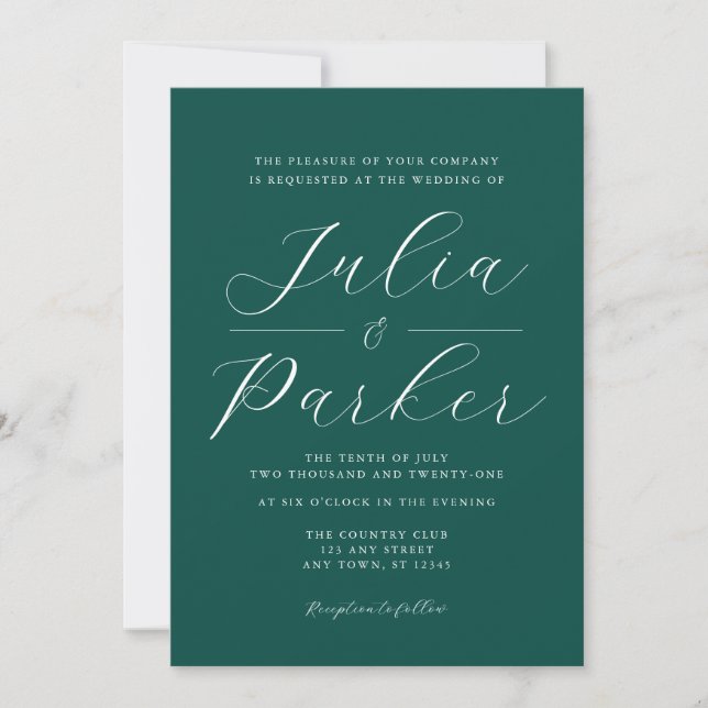 Moderne elegante Typografie Emerald Green Wedding Einladung (Vorderseite)