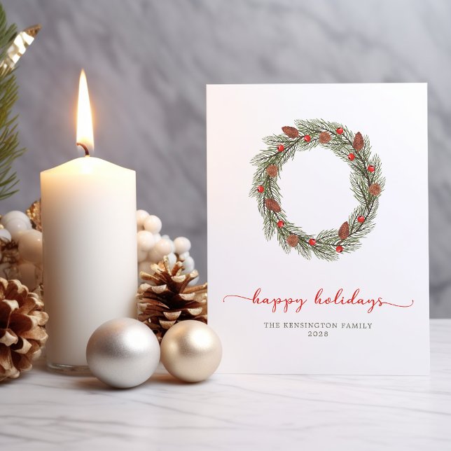 Moderne elegante Typografie Happy Holidays Kranz (Modern Elegant Typography Happy Holidays Wreath Card)