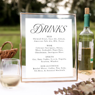 Moderne elegante Typografie Hochzeitsgetränkemenü- Poster