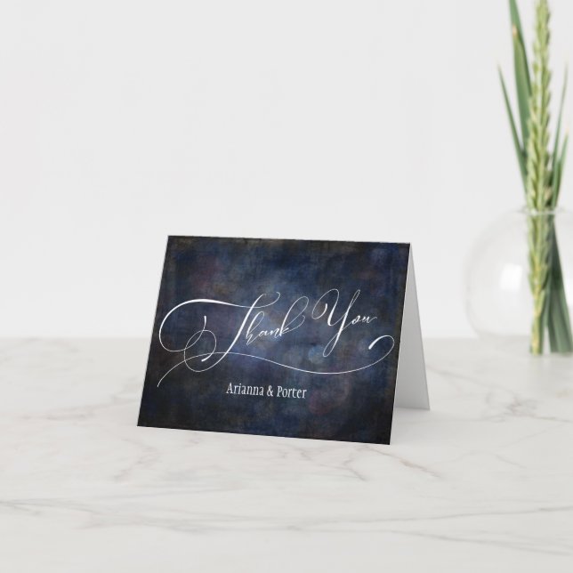 Moderne elegante Typografie Navy Grunge Bokeh Dankeskarte (Vorderseite)