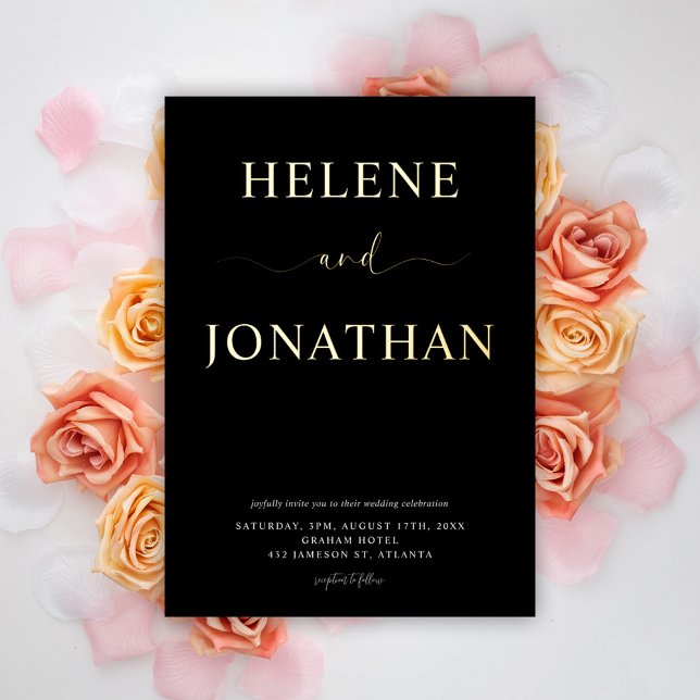 Moderne elegante Typografie Schwarze Minimalistisc Folieneinladung (Modern Elegant Typography Black Minimalist Wedding Foil Invitation)