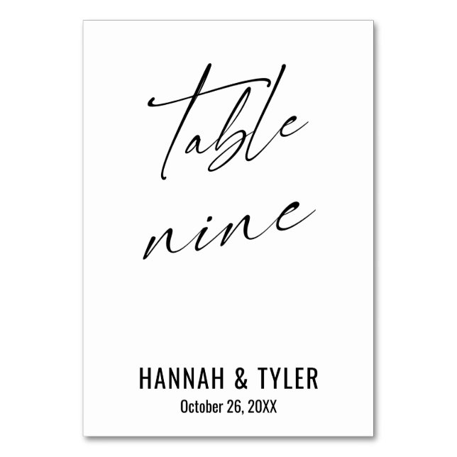 Moderne elegante Typografie Table Nine Tischnummer (Vorderseite)