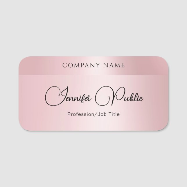Moderne elegante Typografie Template Rose Gold Namensschild (Vorderseite)