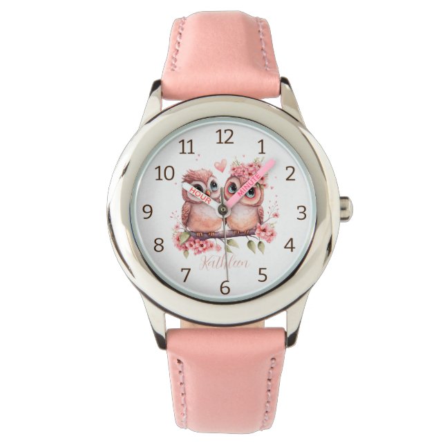 Moderne, elegante Uhu-Liebe personalisiert Armbanduhr (Vorderseite)